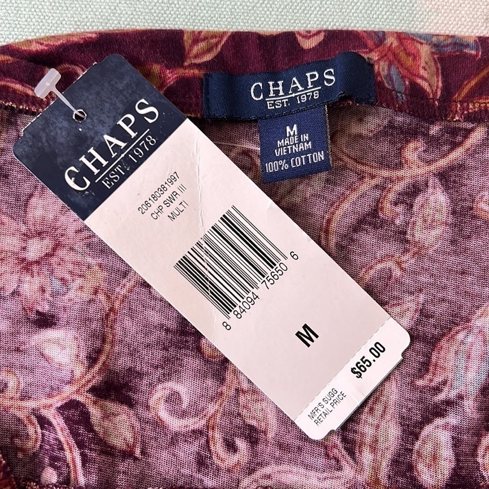 Chaps Burgundy Floral Print Tiered Midi Skirt 100% Cotton NWT Size M - Picture 6 of 8